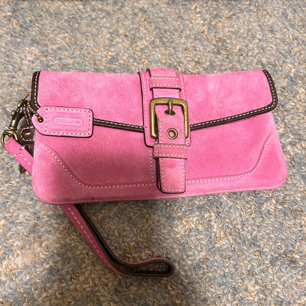 Coach pink suede clutch